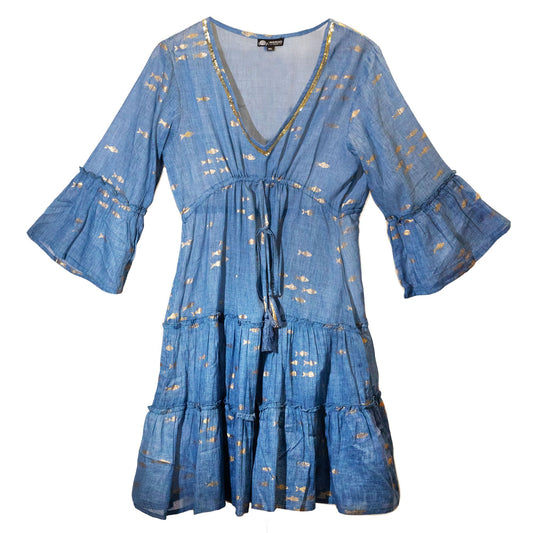 LXL Nomad Sari Med Kollektion Kleid Meerblau Mit Goldfisch Design