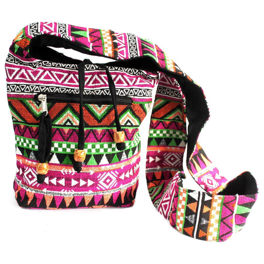 Jacquard Tasche - Pinke Umhängetasche aus Ethnischem Stoff