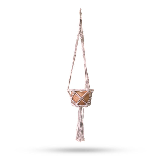 Makramee Hängender Blumentopf Halter Klein Beige 16cm Ring
