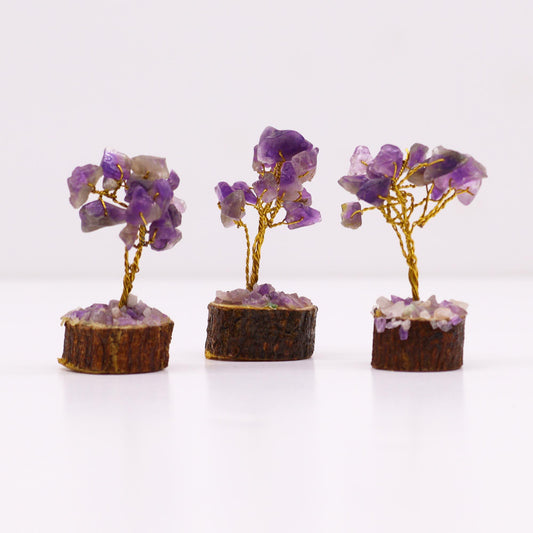 Mini Edelsteinbäume Auf Holzsockel - Amethyst Mit 15 Steinen