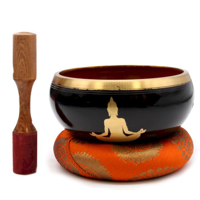 Lrg Buddha Klangschalen Set Schwarz Orange 14cm