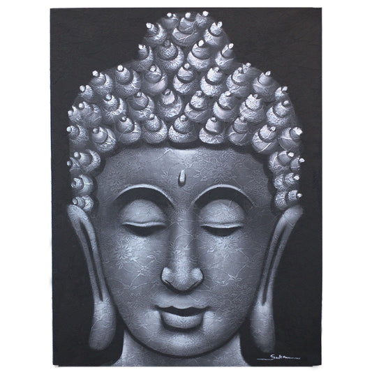 Buddha Gemälde Mit Grauem Brokat Detail