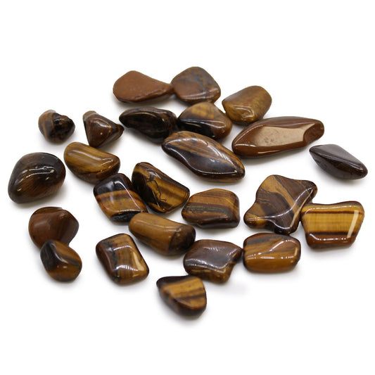 Beutel Mit 24 Kleinen Afrikanischen Tumble Steinen - Tigers Eye - Golden