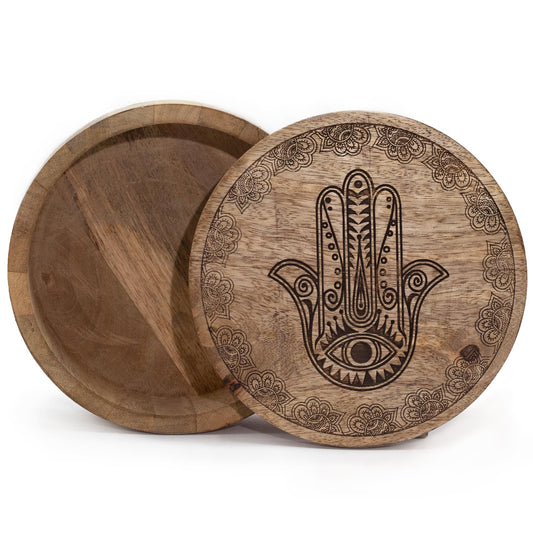 Große Runde Box 17.5x7.5cm - Hamsa Schwarz Graviert