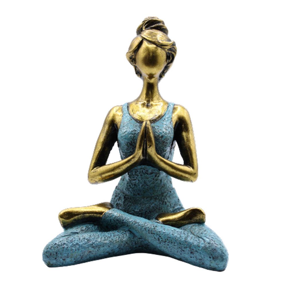 Yoga Dame Figur Bronze und Türkis 24cm Handgefertigt aus Indonesien