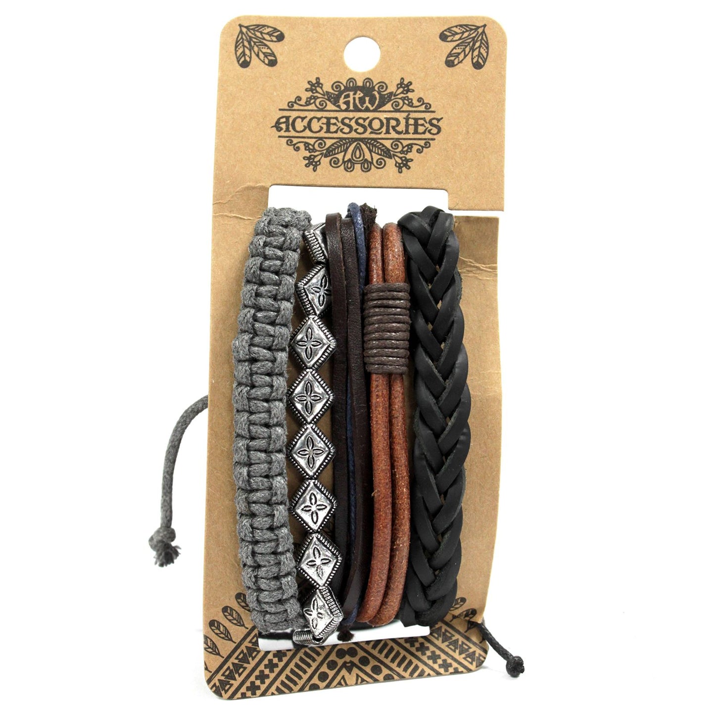 Herren Armband Sets Aus Metall Und Leder Mit Verstellbarem Band