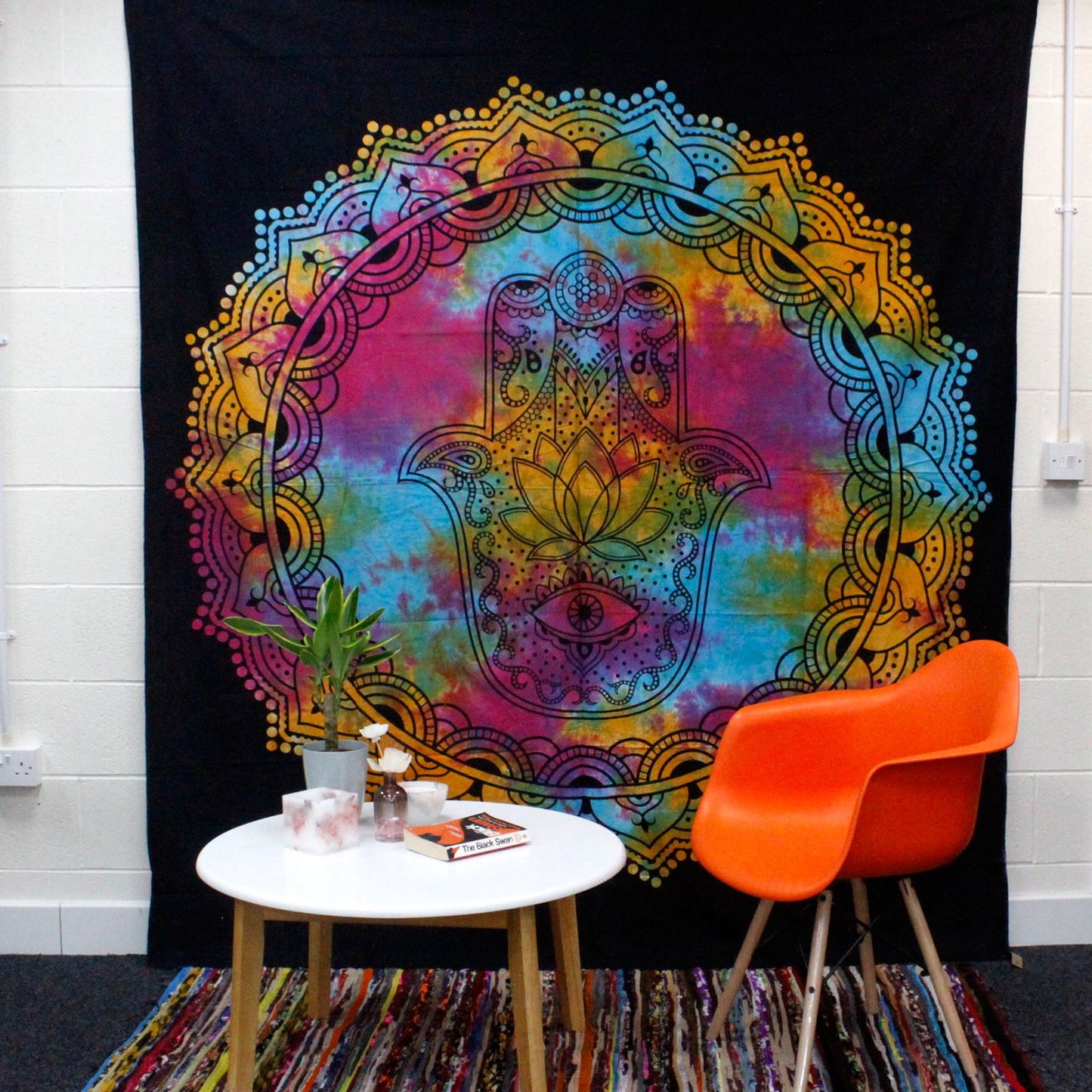 Einzelne Baumwoll-Bettdecke Und Wandbehang Schwarze Hamsa 130cm x 200cm