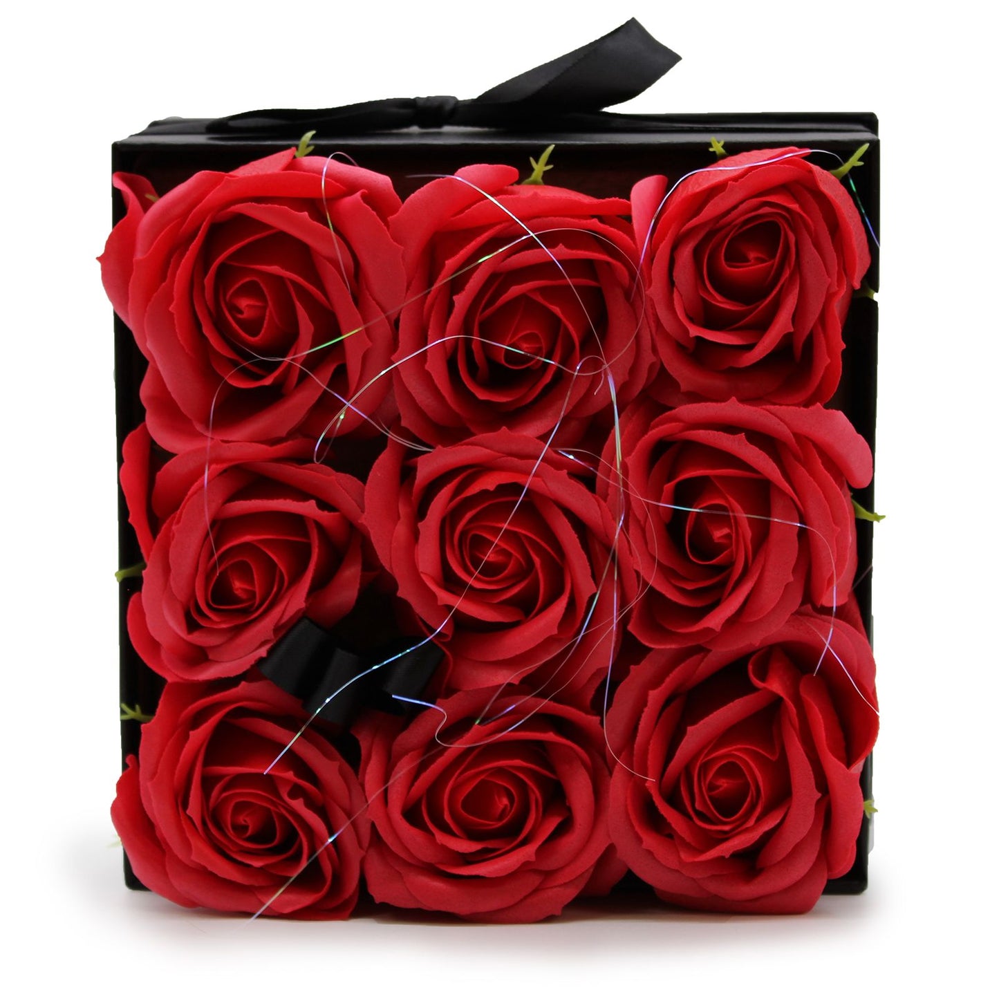 Seifenblumen Geschenkstrauß - 9 Rote Rosen - Quadrat