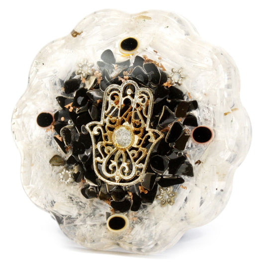 Orgonite Schreibtisch Kraftpakete Hamsa mit Sellonit Mittel