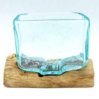 Geschmolzenes Glasbecken Auf Holz Mit Ständer - Kleine Schüssel