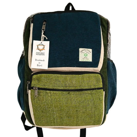 Großer Boxy Hanfrucksack - Türkis und Salbeigrün
