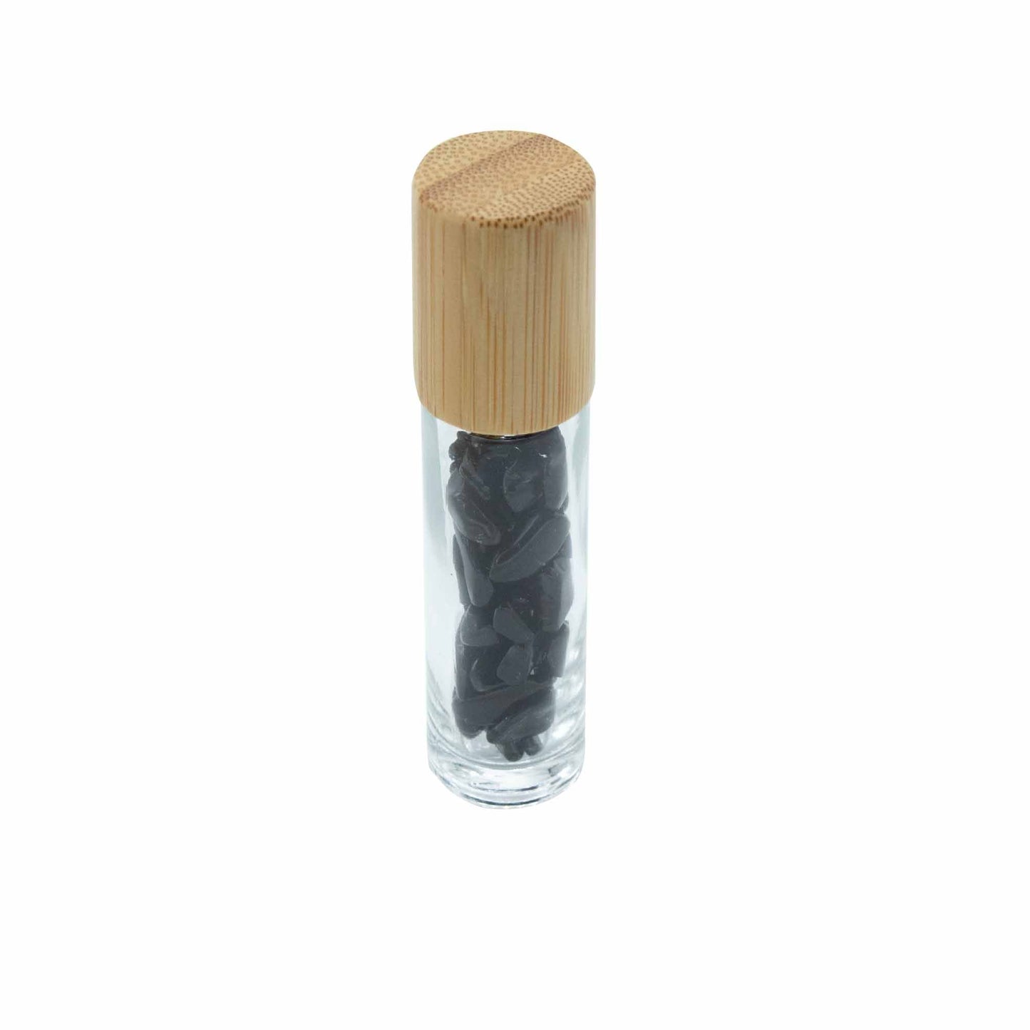 Edelstein Ätherisches Öl Rollerflasche - Schwarzer Turmalin - Holzdeckel + Edelstein Roller Spitze für 5ml Flasche - Schwarzer Turmalin