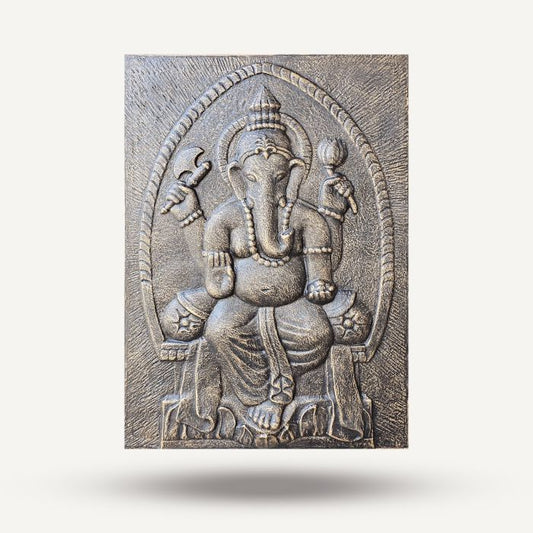 Grandes Eisenrahmen Ganpati Relief Gold Antik 0,7x1m
