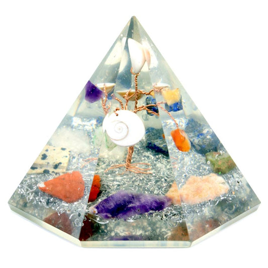 Orgonite Siebenseitige Pyramide Edelstein Weisheitsbaum 90 mm