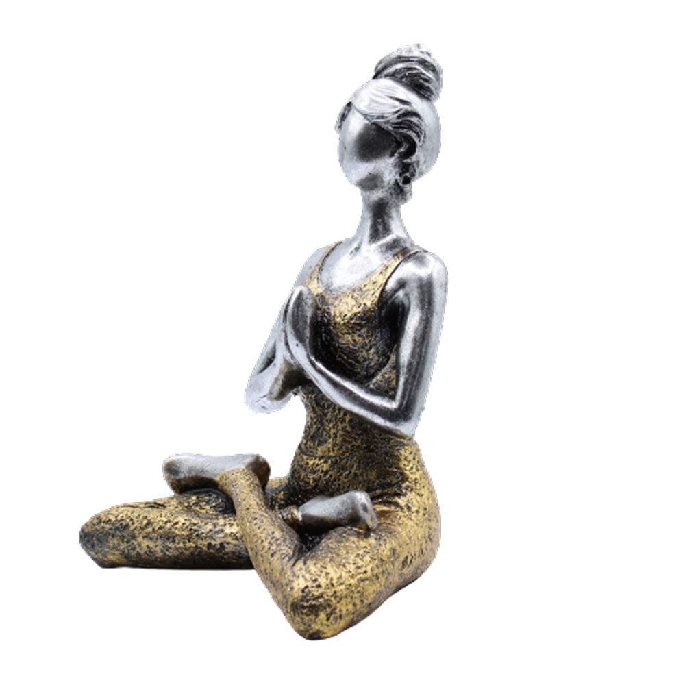 Yoga Lady Figur Silber Gold 24cm Handgefertigt aus Indonesien