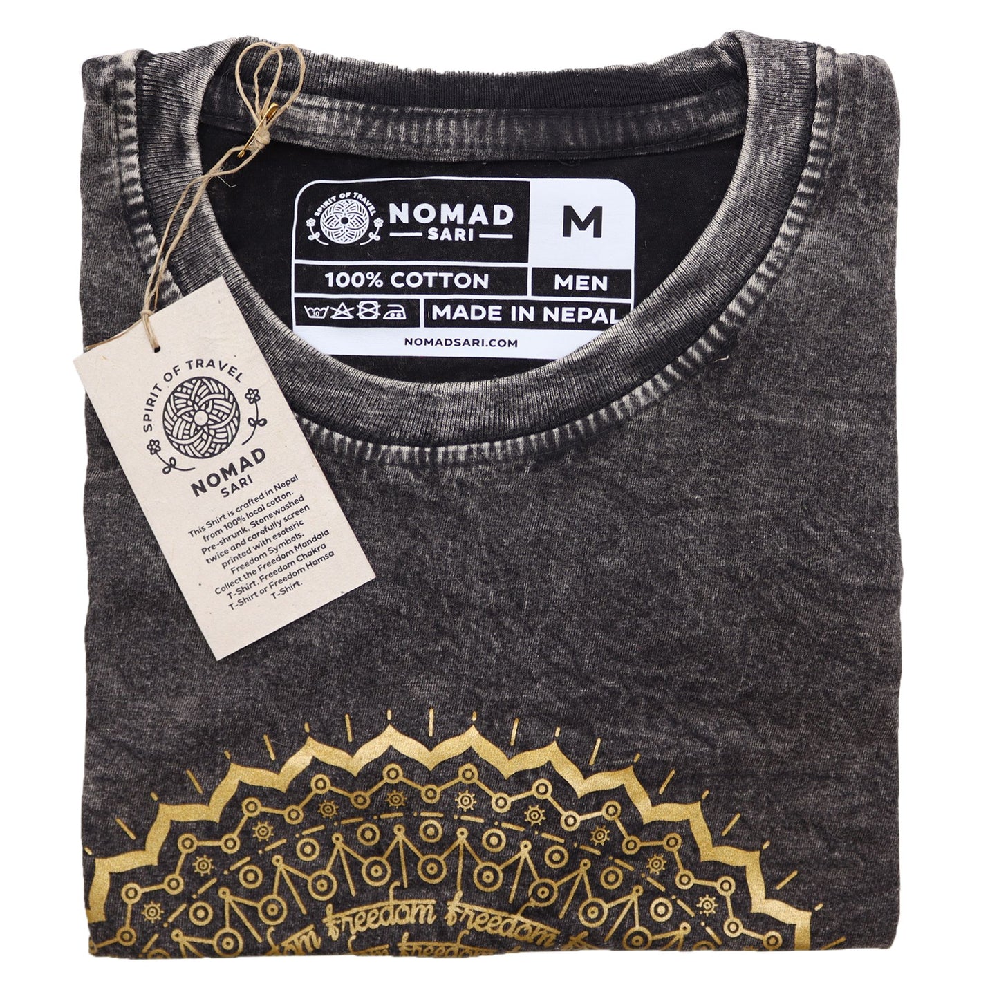 Mittleres Stein-Gewaschenes Mandala T-Shirt - Dunkelgrau