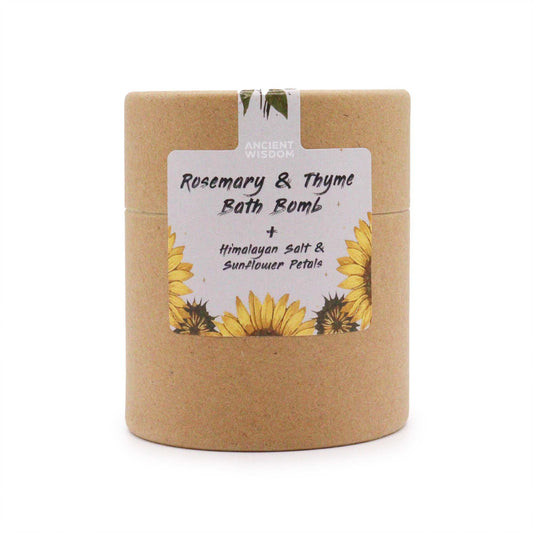 Sonnenblumen Ruhe Aromatherapie Set mit Kamille und Grapefruit Badebombe Himalaya Badesalz und Sonnenblütenblättern