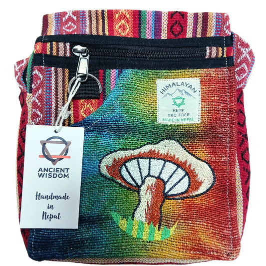 Hanf Stickerei Pilz Party Tasche - Orange Pilze