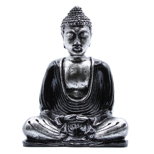 Schwarzer und Grauer Buddha Mittelgroß Handbemalt von Bali Kunsthandwerkern