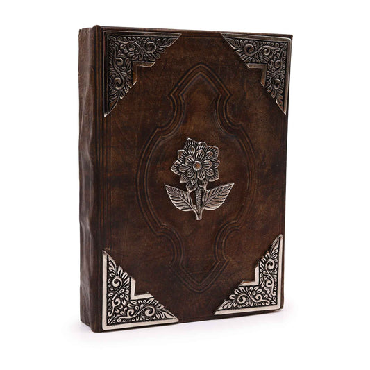 Robustes Braun Tan Buch mit Zinkrose Dekor 200 Deckle Kanten Seiten 26x18cm