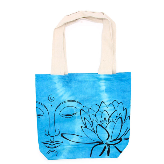 Tye-Dye Baumwolltasche 6oz 38x42x12cm Lotus Buddha Blau Natürlicher Griff