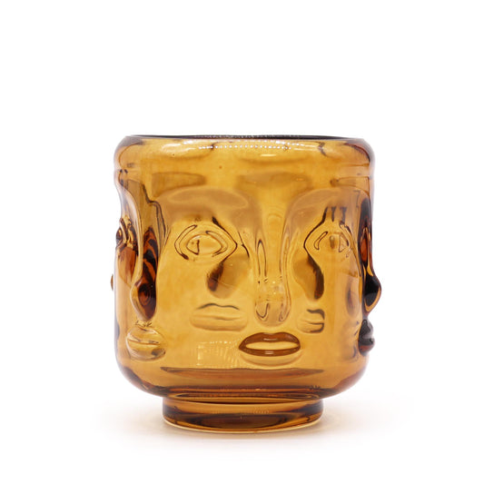 Set Mit 2 Buddha Gesichtern Kerzenbehälter - Antikes Bernstein