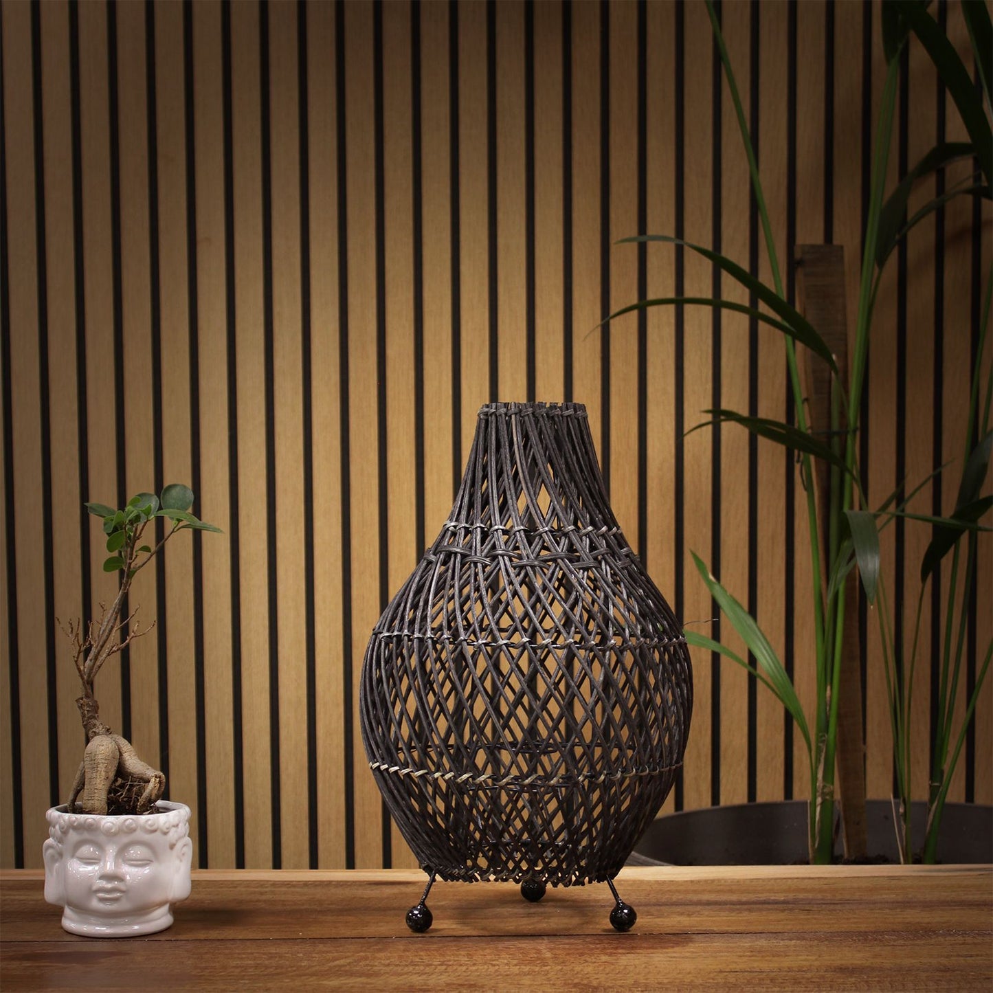 Rattan Tischlampen Schwarz