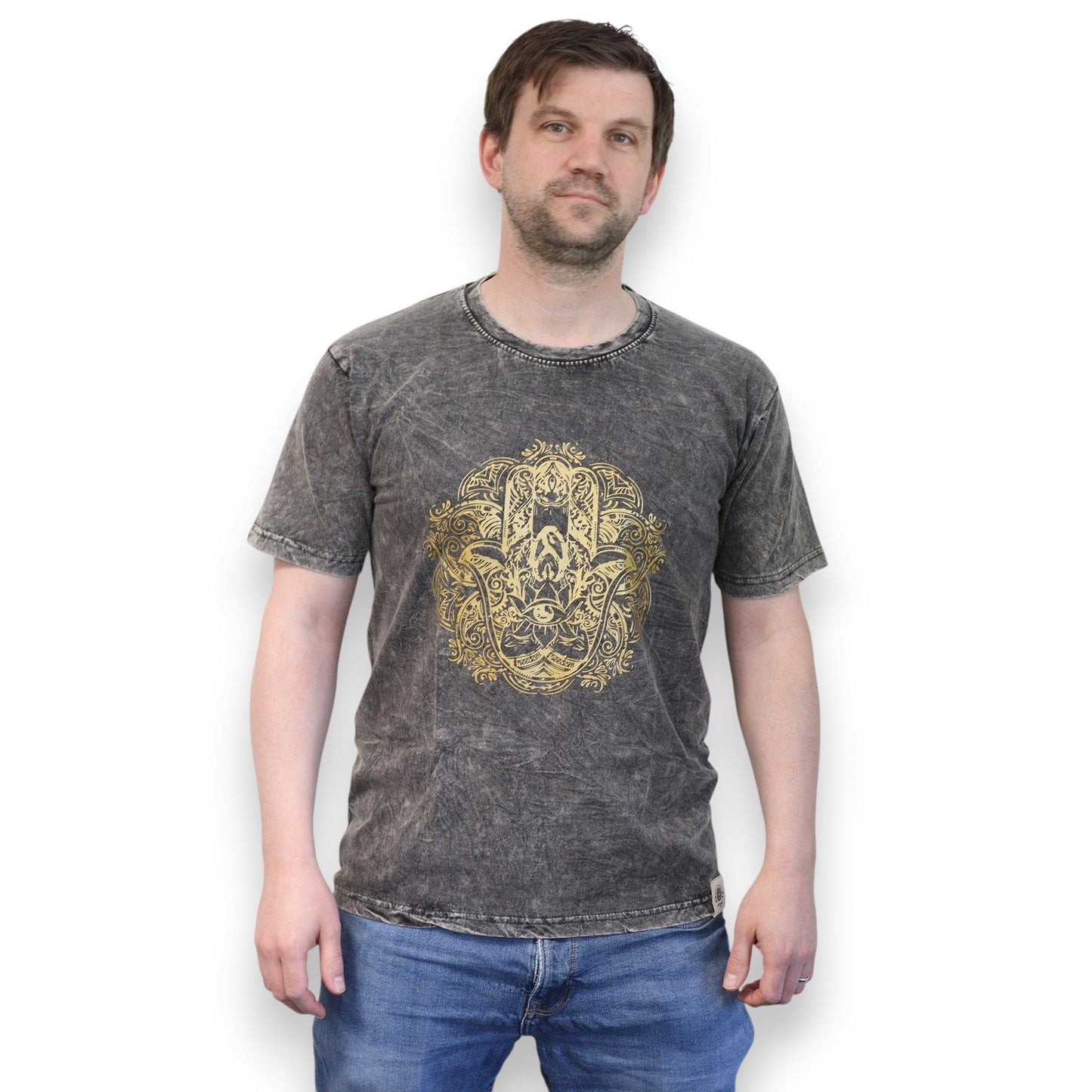 Kleines Stein-gewaschenes T-Shirt Hamsa Dunkelgrau