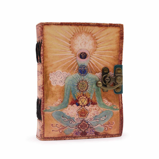 Leder Buddha Sieben Chakra Notizbuch Mit Deckle-Edge 7x5 Zoll