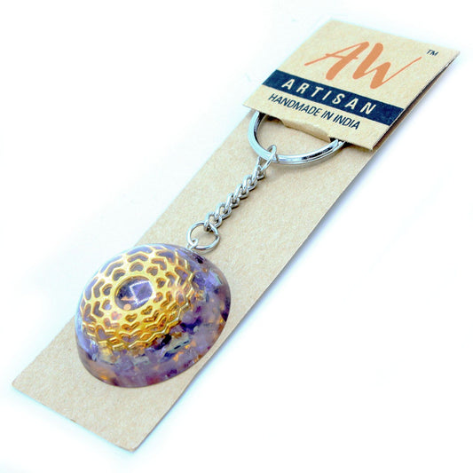 Orgonite Kraft Schlüsselanhänger - Amethyst Mandala Herzen