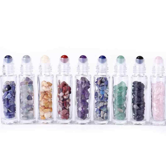 Edelstein Ätherisches Öl Roll-On Flasche - Amethyst - Silberner Deckel + Edelstein Roll Tipp für 5ml Flasche - Amethyst