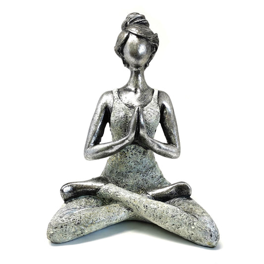 Yoga Dame Figur Silber und Weiß 24cm Handgefertigt aus Indonesien