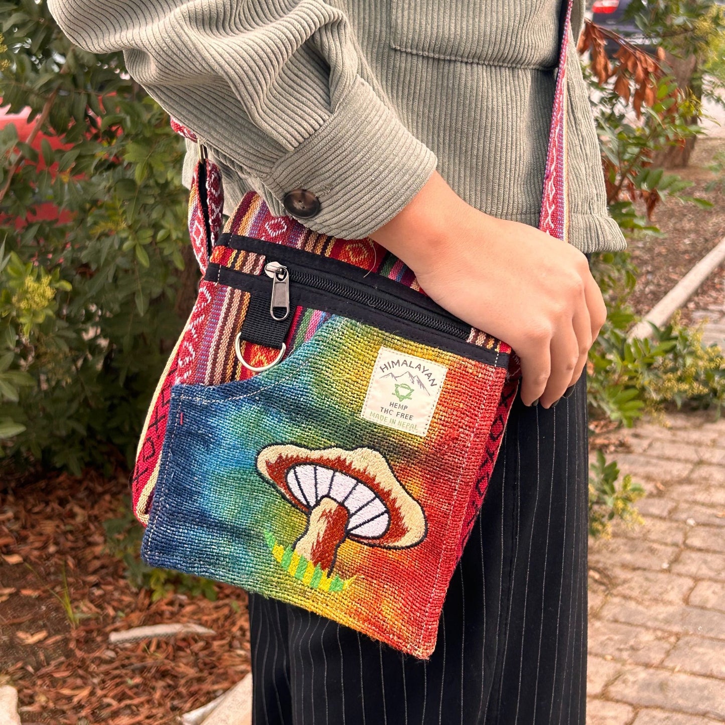 Hanf Bestickte Pilz Party Tasche - Orange Pilze