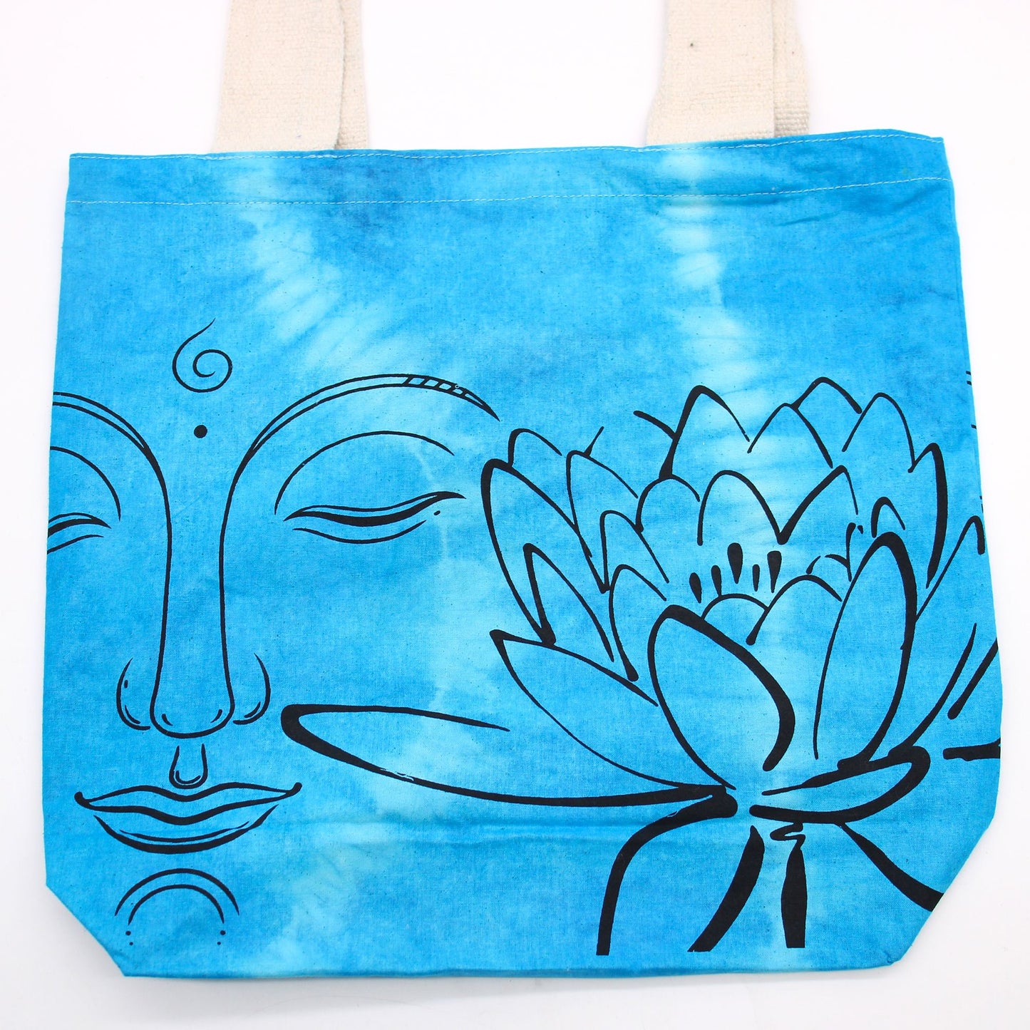 Tye-Dye Baumwolltasche 6oz 38x42x12cm Lotus Buddha Blau Natürlicher Griff