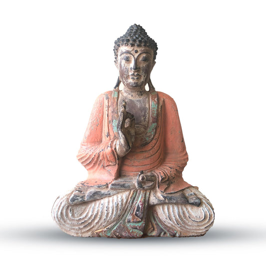Vintage Orange Handgeschnitzte Buddha Statue 40cm Lehrübertragung