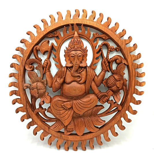 Ganesh Wandpaneel 40cm Handgefertigt Aus Suarholz Dekoratives Kunstwerk