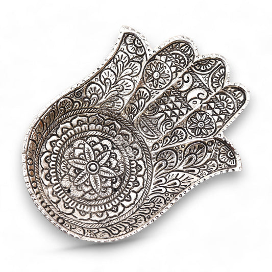 Polierter Aluminium Großer Hamsa Räucherstäbchenhalter 18x13cm