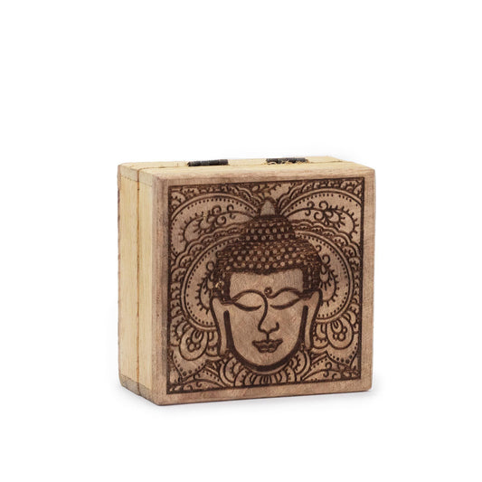 Kleine Quadratische Box 10x10x4,2cm Buddha Gesicht Schwarz Graviert