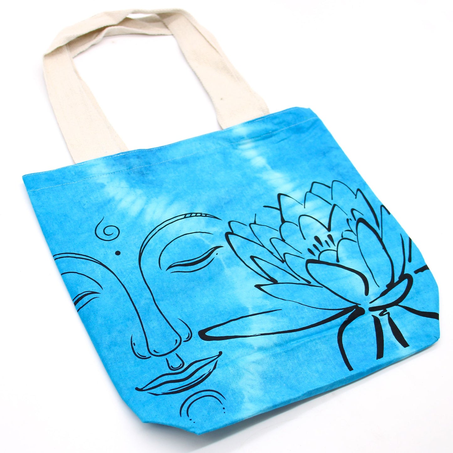Tye-Dye Baumwolltasche 6oz 38x42x12cm Lotus Buddha Blau Natürlicher Griff