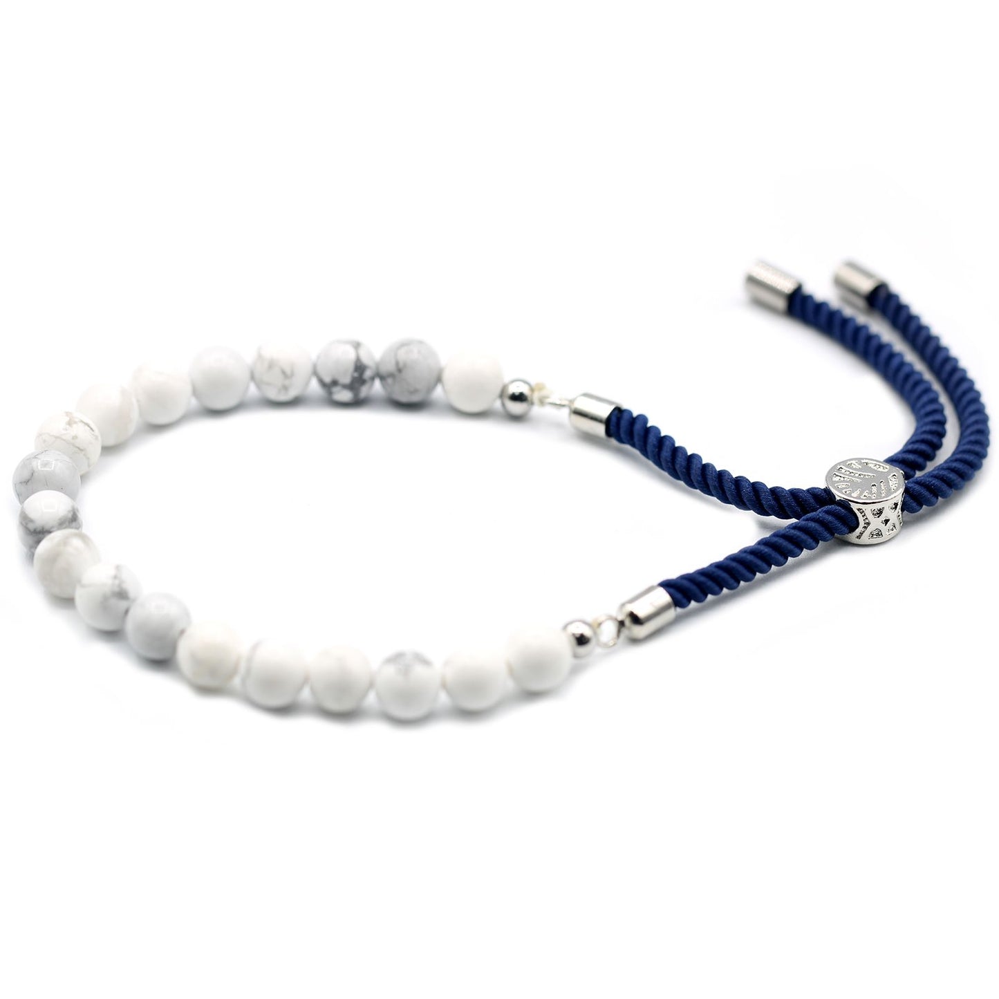 925 Silberbeschichtetes Edelstein Armband Mit Marineblauer Schnur - Weiße Howlite
