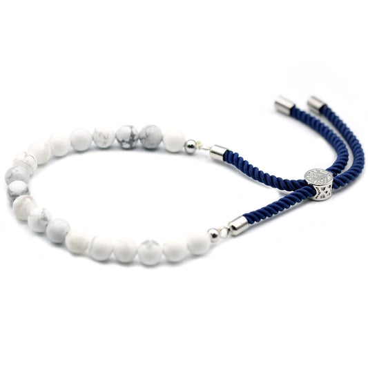 925 Silberbeschichtetes Edelstein Armband Mit Marineblauer Schnur - Weiße Howlite