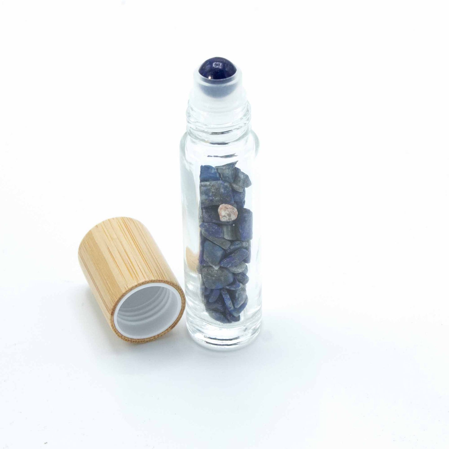 Edelstein Ätherisches Öl Rollerflasche - Sodalith - Holzdeckel + Edelstein Rollspitze für 5ml Flasche - Sodalith