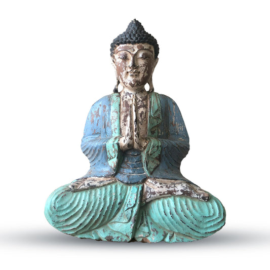 Vintage Blauer Minz Handgefertigter Buddha Statue 40cm Willkommen