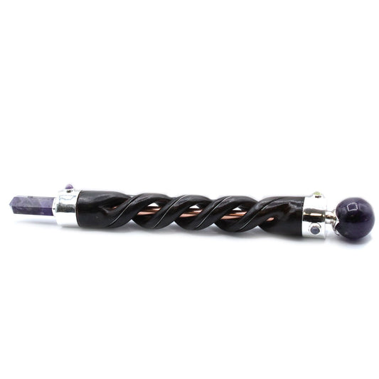 Spiral Schnitz Heilungsstab Kupferrohr Amethyst