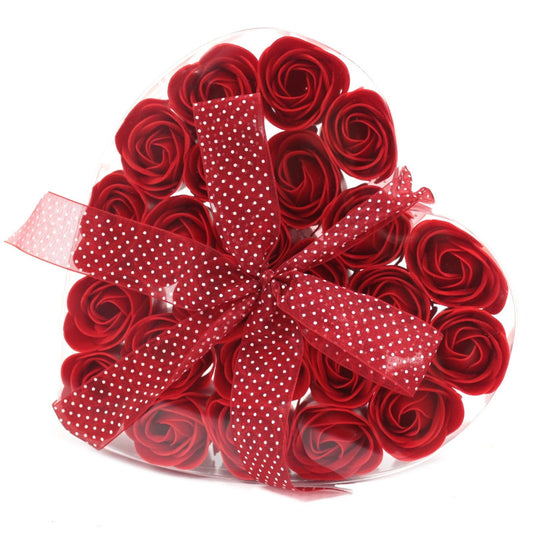 Set Aus 24 Seifenblumen Herzbox - Rote Rosen