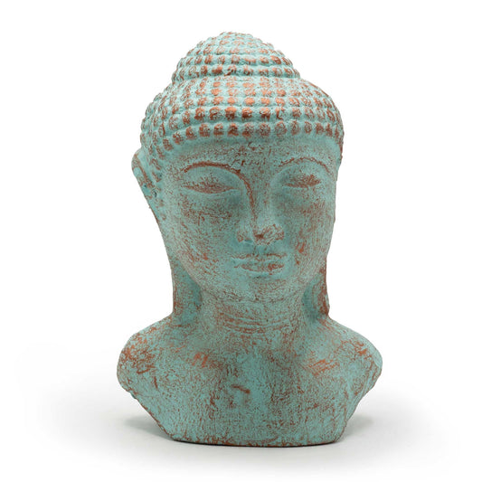 Ruhe Buddha Kopf In Grünem Kupfer Handgefertigt Aus Beton