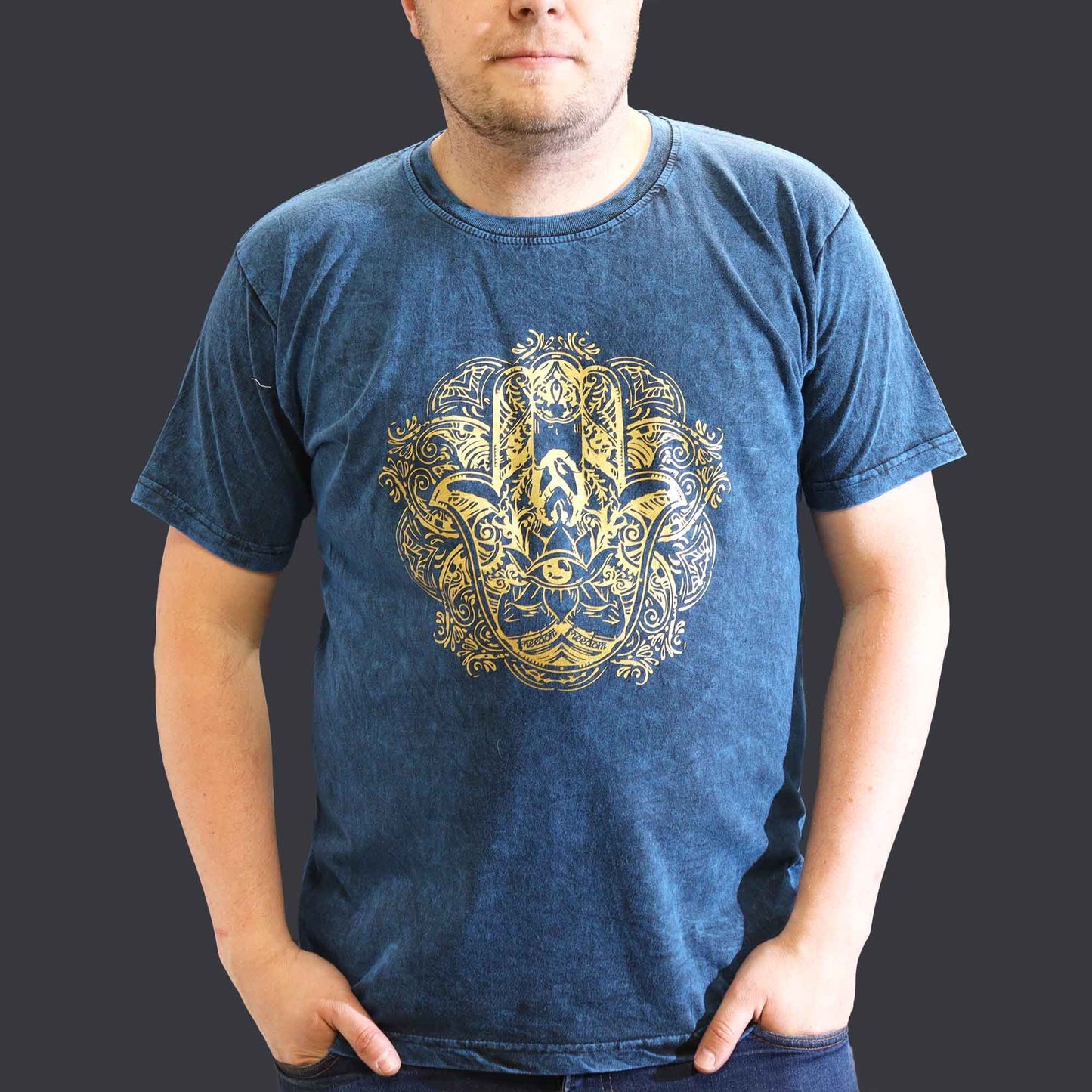 XLarge Stein Gewaschenes T-Shirt Hamsa Blau