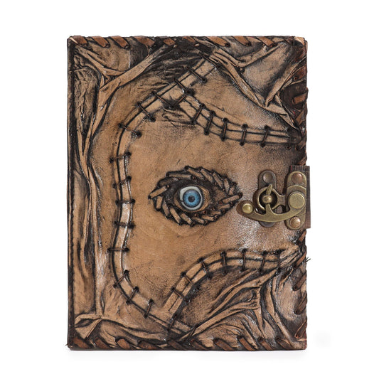 Braunes Tan Buch - Böse Augen Dekor - 160 Deckle Kanten Seiten - 20x15cm