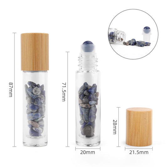Edelstein Ätherisches Öl Rollerflasche - Sodalith - Holzdeckel + Edelstein Rollspitze für 5ml Flasche - Sodalith