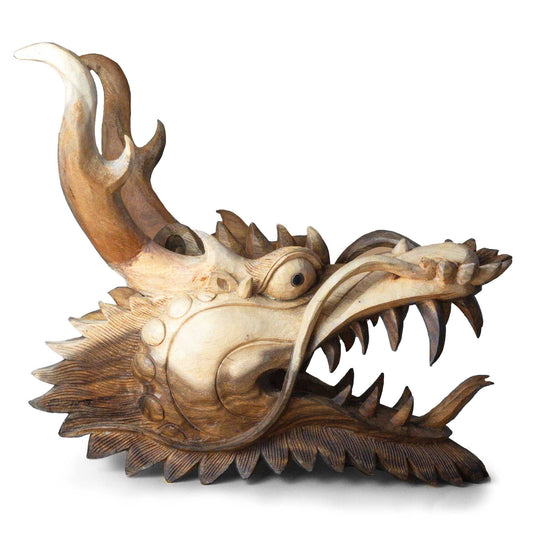 Lebensgroße Drachenkopf Schnitzerei 30 cm